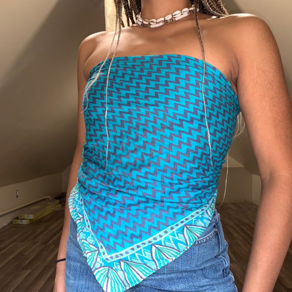 Blue Chevron Scarf Top